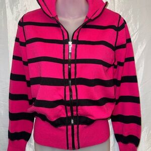 Jones New York Fuchsia and Black Zip-Up Sweater